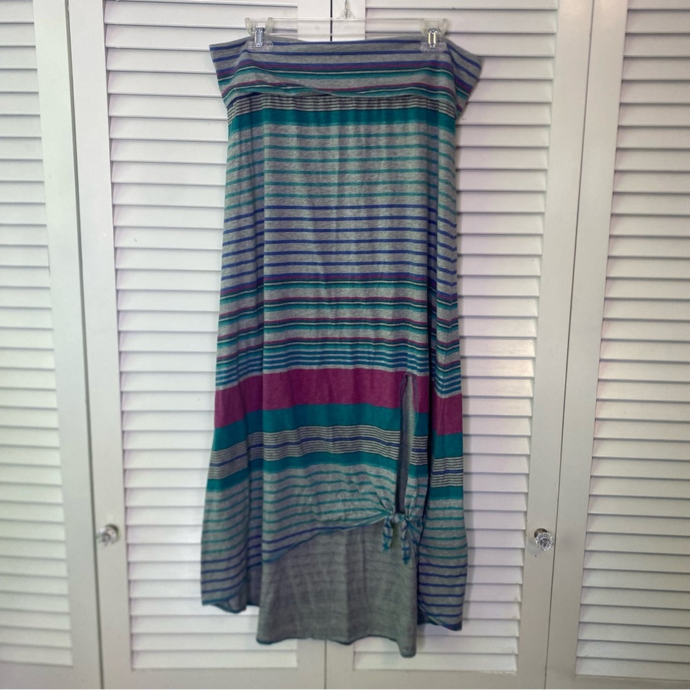 Roxy | Multicolor Striped High-Low Maxi Skirt | Size Large